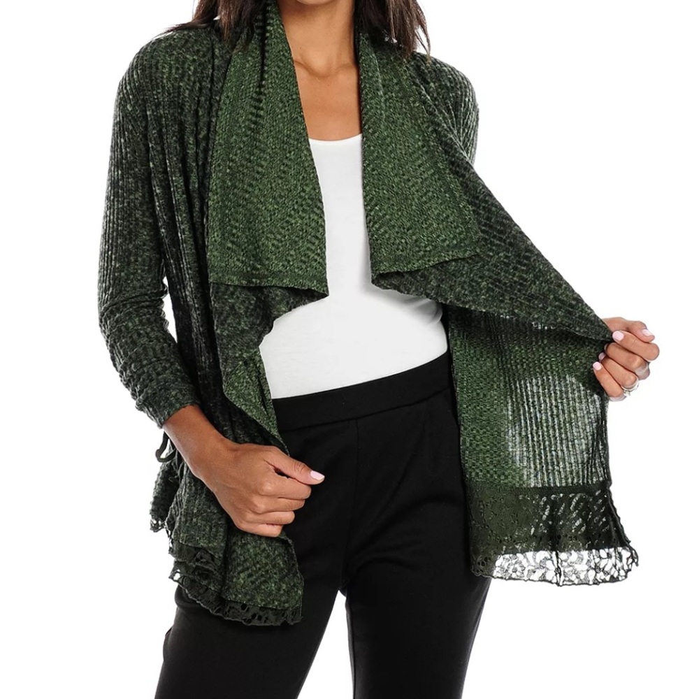 Women’s One World Lace Trim Olive‎ Cardigan